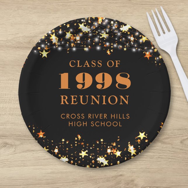 Class Reunion Black Orange Stars Personalized Paper Plates (Creator Uploaded)