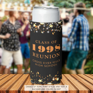 Class Reunion Black Orange Stars Personalized Seltzer Can Cooler