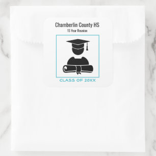 Class Reunion Black Pastel Blue Custom Name Square Sticker