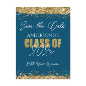 Class Reunion Blue and Gold Save the Date Postcar Postcard