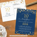 Class Reunion Blue Gold Stars Lights Any Year Postcard<br><div class="desc">Modern and elegant class reunion postcard invitation for any year reunion (shown for a 10 Year) featuring gold stars and lights, elegant handwritten script typography and a custom color background (shown in blue) that you can change to your school color or party theme color. All text is editable to make...</div>