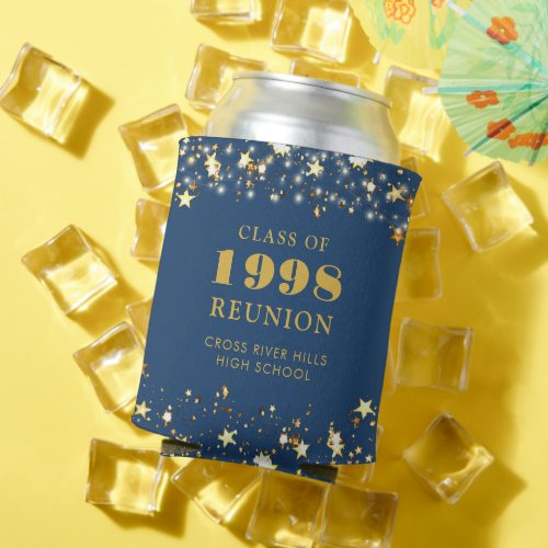 Class Reunion Blue Gold Stars Personalized Can Cooler