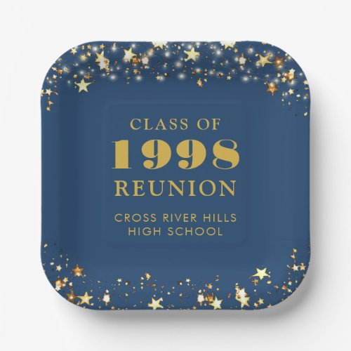 Class Reunion Blue Gold Stars Personalized Paper Plates