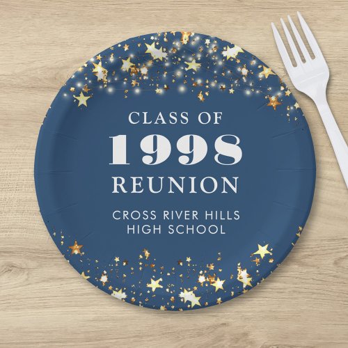 Class Reunion Blue Gold Stars Personalized Paper Plates