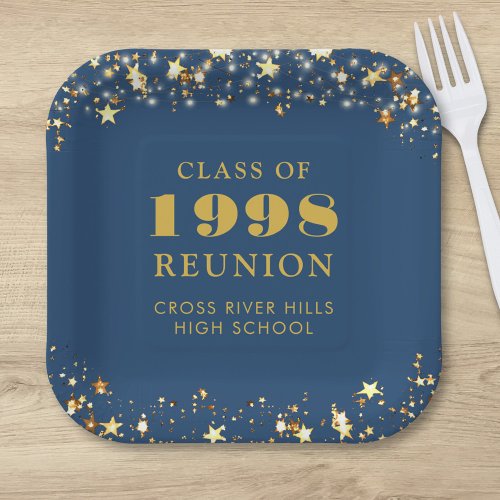 Class Reunion Blue Gold Stars Personalized Paper Plates