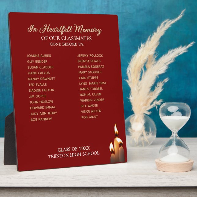 Class Reunion Classmate Memorial   Plaque (Side)