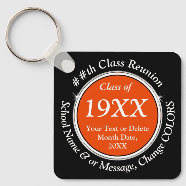 Class Reunion Favors Ideas, Change Orange, White Keychain (Front)