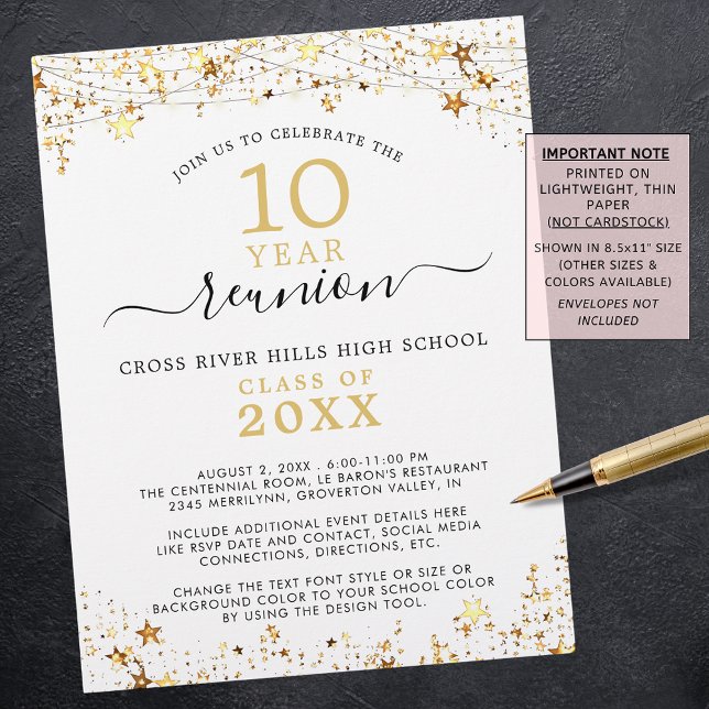 Class Reunion Gold Stars Lights Invitation Flyer (Creator Uploaded)