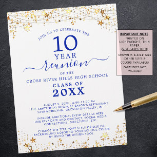 Class Reunion Gold Stars Royal Blue Invitation Flyer