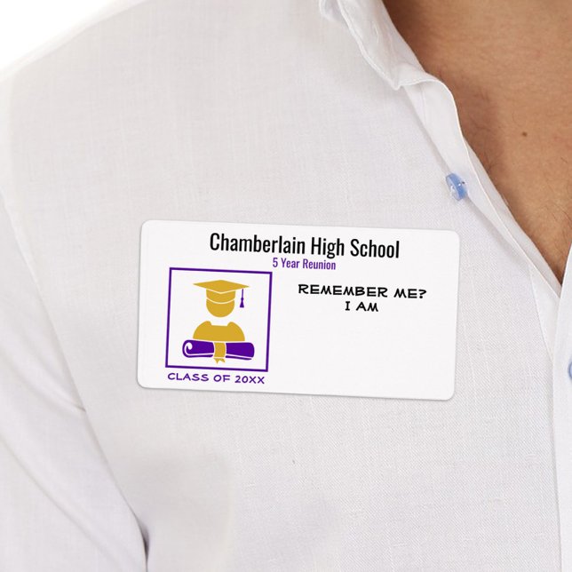 Class Reunion / Graduation Purple Gold Name Tag (Creator Uploaded)