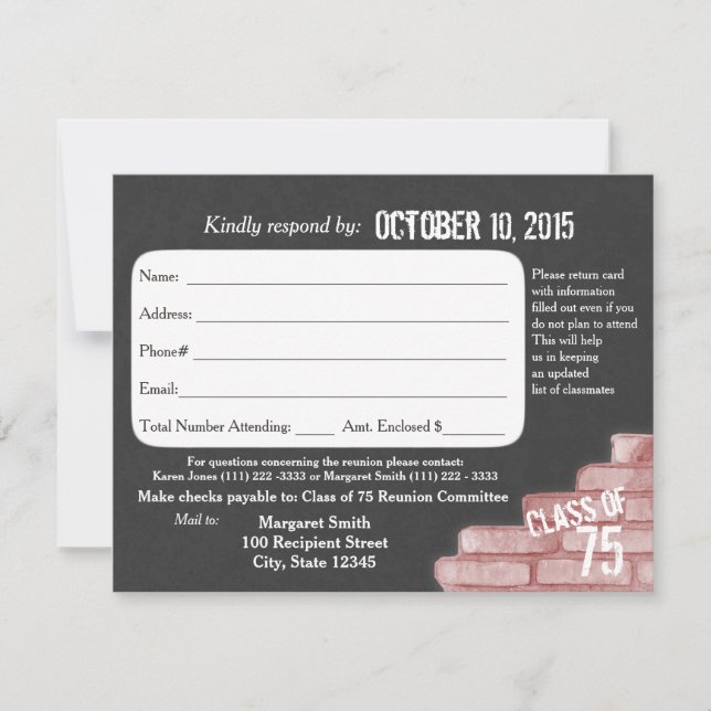 Class Reunion Graffiti Response Card (Front)