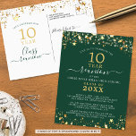 Class Reunion Green Gold Stars Any Year Postcard<br><div class="desc">Modern and elegant class reunion postcard invitation for any year reunion (shown for a 10 Year) featuring gold stars and lights, elegant handwritten script typography and a custom color background (shown in green) that you can change to your school color or party theme color. All text is editable to make...</div>