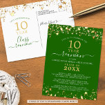 Class Reunion Green Gold Stars Lights Any Year Postcard<br><div class="desc">Modern and elegant class reunion postcard invitation for any year reunion (shown for a 10 Year) featuring gold stars and lights, elegant handwritten script typography and a custom color background (shown in green) that you can change to your school color or party theme color. All text is editable to make...</div>