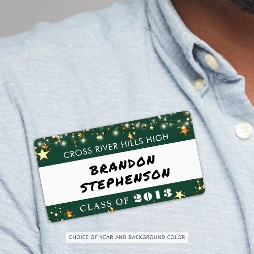  Class Reunion Green Gold Stars Name Tag