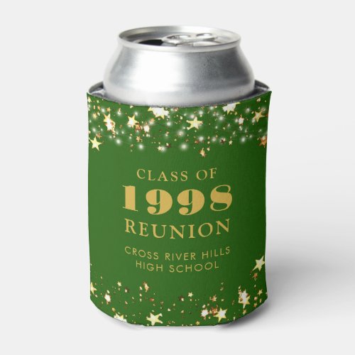 Class Reunion Green Gold Stars Personalized Can Cooler