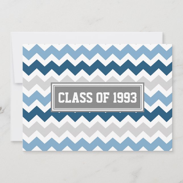 Class Reunion Invitations Gray Blue Chevron (Front)