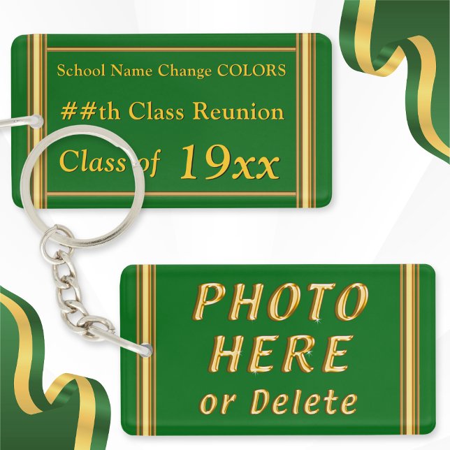 Class Reunion Keepsake Ideas, CHANGE COLORS Keychain (50 year class reunion souvenirs. 60 year class reunion. Green and gold, high school reunion.)