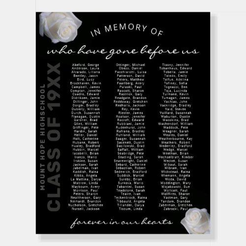 Class Reunion Memorial Sign In Memory of 120 Names