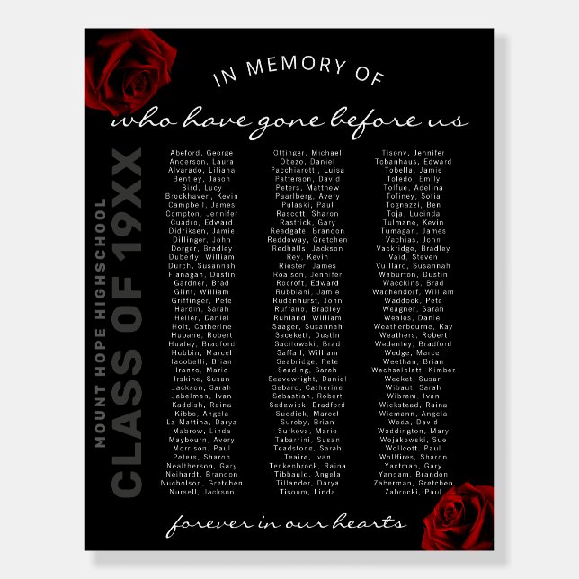 Class Reunion Memorial Sign In Memory of 120 Names (Front)