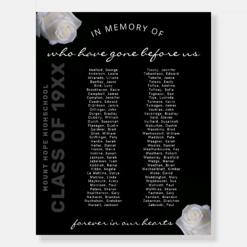 Class Reunion Memorial Sign In Memory of 70 Names