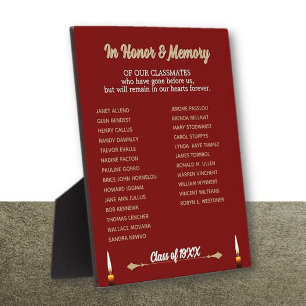 Class Reunion Memorial Tribute tabletop Plaque