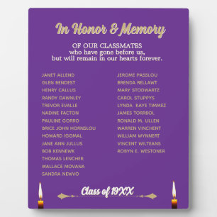 Class Reunion Memorial Tribute tabletop purple Plaque