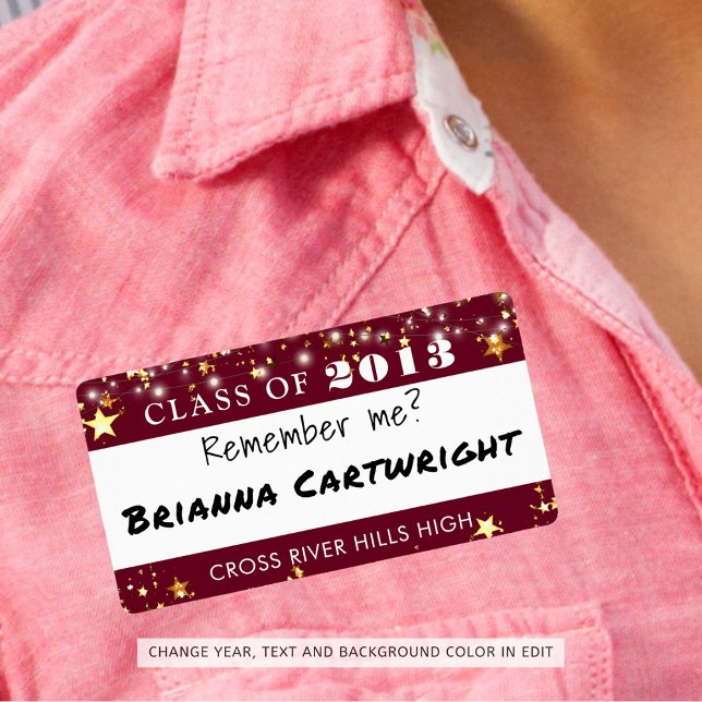 Class Reunion Name Tag Maroon Gold Stars (Creator Uploaded)