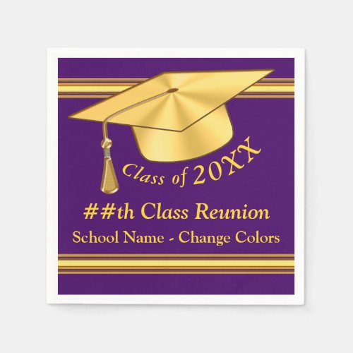 Class Reunion Napkins Purple Gold or Any COLORS Napkins