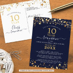 Class Reunion Navy Blue Gold Stars Lights Any Year Postcard<br><div class="desc">Modern and elegant class reunion postcard invitation for any year reunion (shown for a 10 Year) featuring gold stars and lights, elegant handwritten script typography and a custom color background (shown in navy blue) that you can change to your school color or party theme color. All text is editable to...</div>