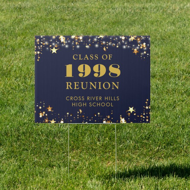 Class Reunion Navy Blue Gold Stars Sign (Insitu)
