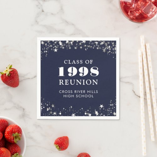 Class Reunion Navy Blue Silver Personalized Napkins