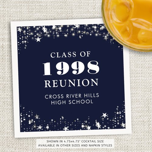 Class Reunion Navy Blue Silver Personalized Napkins