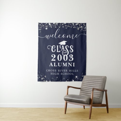 Class Reunion Navy Blue Welcome Class Year Alumni Tapestry