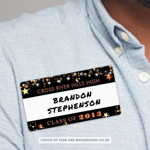 Class Reunion Orange Black Stars Name Tag