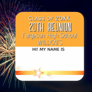 Class Reunion ORANGE Name tag Sticker