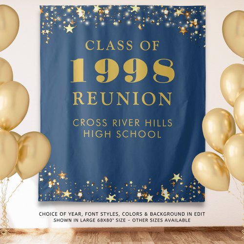 Class Reunion Photo Booth Blue Gold Backdrop