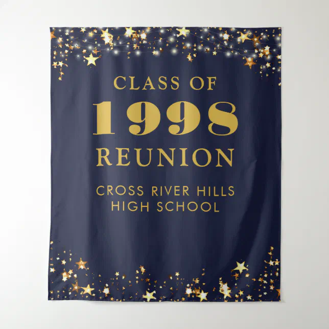 Class Reunion Photo Booth Navy Blue Gold Backdrop | Zazzle