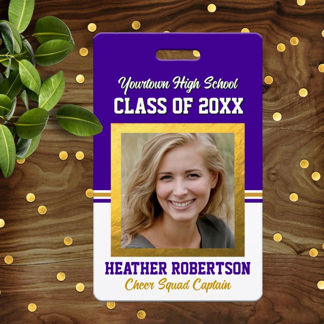 Class Reunion Purple and Gold Photo ID Badge (Creator Uploaded)