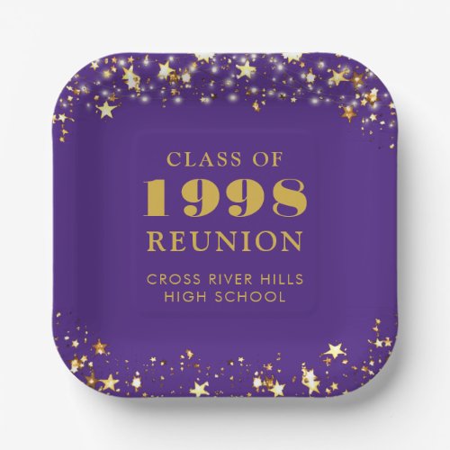 Class Reunion Purple Gold Stars Personalized Paper Plates