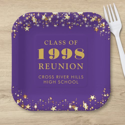 Class Reunion Purple Gold Stars Personalized Paper Plates