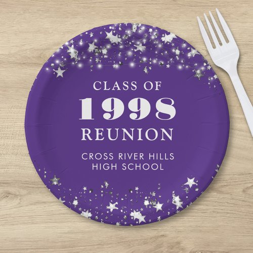 Class Reunion Purple Silver Stars Personalized Paper Plates