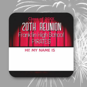 Class Reunion red and black Name tag Sticker