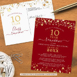Class Reunion Red Gold Stars Lights Any Year Postcard<br><div class="desc">Modern and elegant class reunion postcard invitation for any year reunion (shown for a 10 Year) featuring gold stars and lights, elegant handwritten script typography and a custom color background (shown in red) that you can change to your school color or party theme color. All text is editable to make...</div>