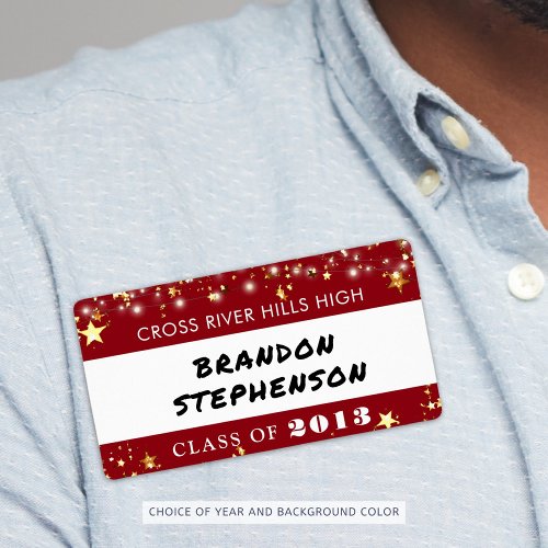 Class Reunion Red Gold Stars Name Tag