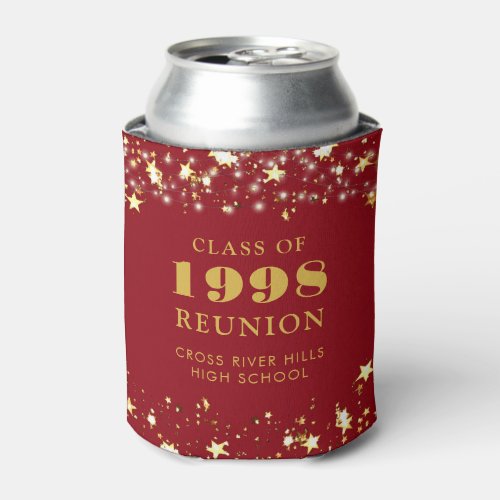 Class Reunion Red Gold Stars Personalized Can Cooler