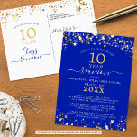 Class Reunion Royal Blue Gold Star Lights Any Year Postcard<br><div class="desc">Modern and elegant class reunion postcard invitation for any year reunion (shown for a 10 Year) featuring gold stars and lights, elegant handwritten script typography and a custom color background (shown in royal blue) that you can change to your school color or party theme color. All text is editable to...</div>