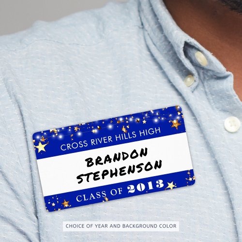 Class Reunion Royal Blue Gold Stars Name Tag