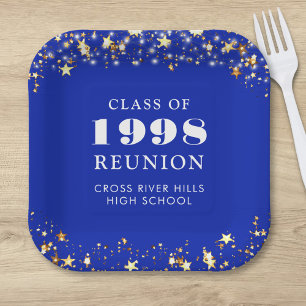 Class Reunion Royal Blue Gold Stars Personalized Paper Plates