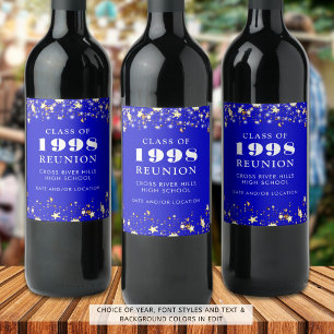 Class Reunion Royal Blue Gold Stars Personalized Wine Label
