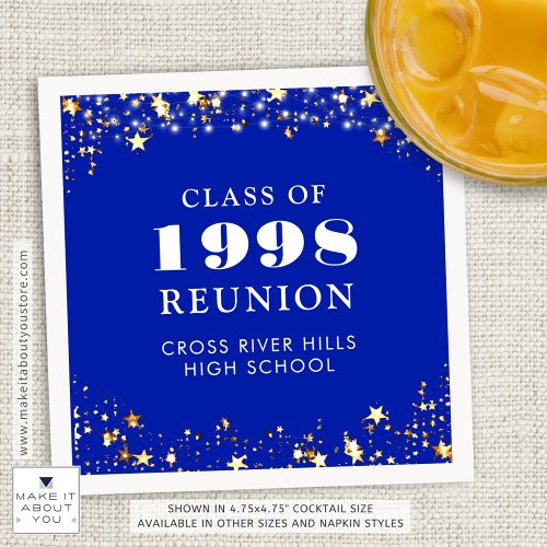 Class Reunion Royal Blue Gold White Personalized Napkins